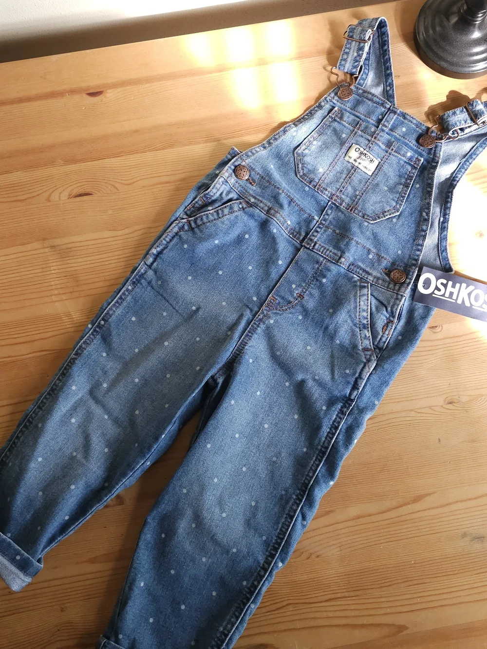 OshKosh Polka Dot Denim Overalls - Blue 3T